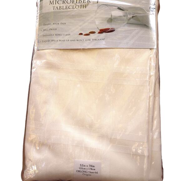 Origins Microfiber Tablecloth Bone Tone on Tone Squares 52x70 New - Picture 2 of 6